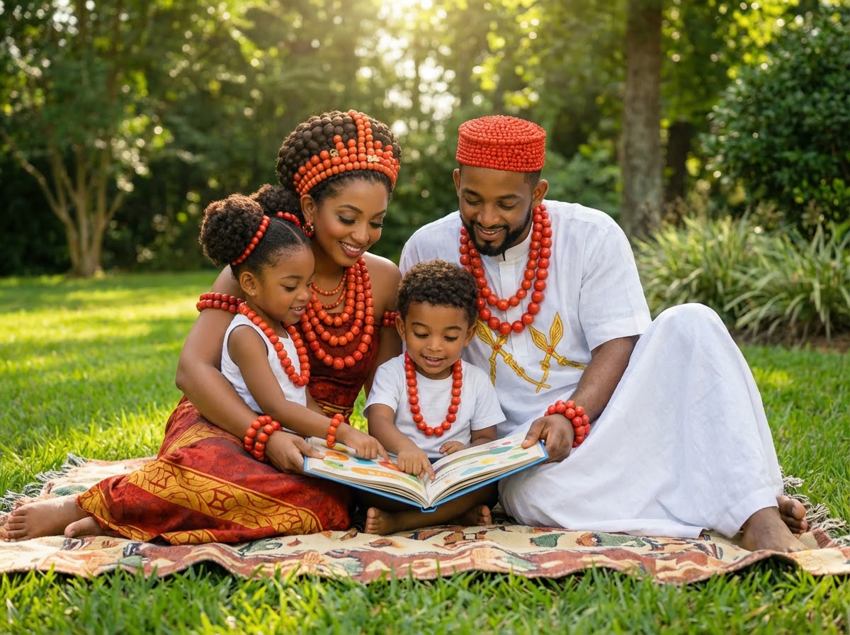 Happy family learning together